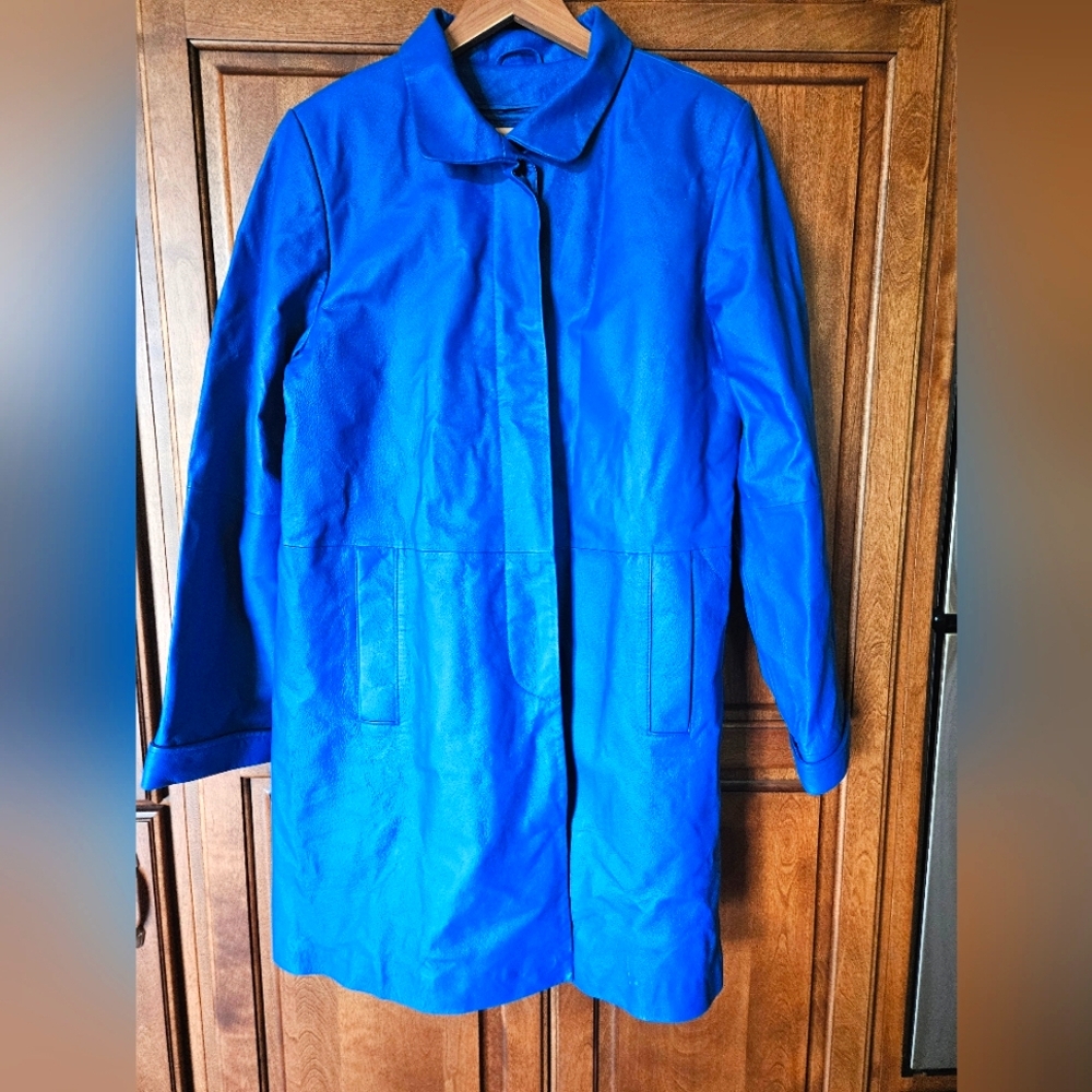 Blue Leather Trench Coat